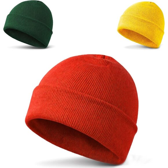 Men's 3-pack Red Yellow Green Spring Summer Autumn Winter Slouchy Beanies Hats - Picture 1 of 8